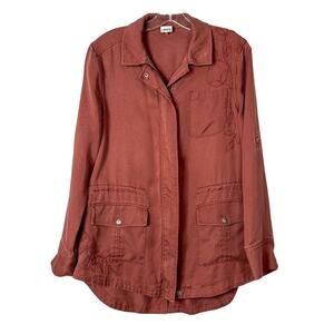 Ecru Women's Embroidered Drawstring Waist Cargo Utility Jacket Brick Size Medium